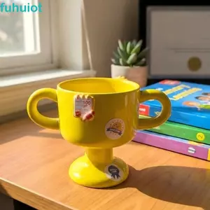 FUHUIOT Cúp Kem, Chủ Đề Nhà Vô Địch Hoạt Hình Tay Cầm Đôi Cốc, Cốc Trang Trí Dễ Thương Vui Vẻ DIY Sữa Chua Cốc Tiệc Trẻ Em
