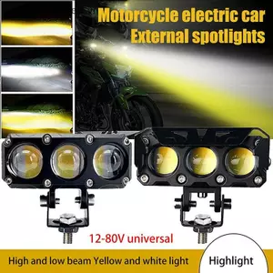 COD 3 Mắt LED Xe Máy Đèn Làm Việc Đèn Hai Màu Hi / Chùm Thấp Sương Mù Cho Ô Tô SUV Trus Ống Kính Mini Lái Xe MỚI