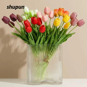 SHUPUN 5 Cái / 1 Hoa Tulip Nhân Tạo, Bó Hoa Tay Cao Su 41CM, Bó Hoa Mô Phỏng Cảm Ứng Thực Tế Cao Cấp Cho Đám Cưới Trang Trí Nhà