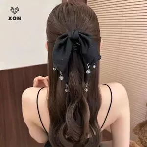 Shine Kim Cương Giả Ren Vải Nơ Kẹp Tóc Cá Mập Vuốt Tóc Cho Nữ Thời Trang Tính Khí Phụ Kiện Tóc [Mina]