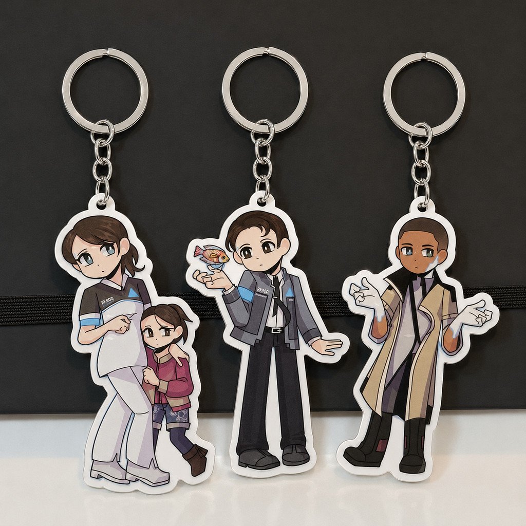 Detroitbecomehuman Anime Keychain Women Cartoon Acrylic Key Chain Man Funny Key Ring Friend Gift