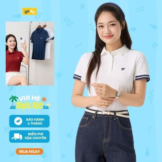 Áo polo nữ thể thao phối bo tay YODY vải waffle siêu co giãn WAPO25A469