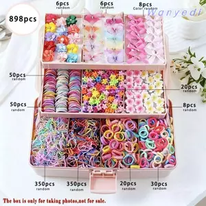 WANYEDI Bộ Phụ Kiện Tóc Bé Gái, Bộ Kẹp Tóc Co Giãn Nhẹ, Dây Buộc Tóc Bộ Bé Gái Mặc Hàng Ngày