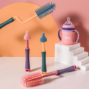 Bàn chải bình sữa Silicone Bàn chải núm vú cho bé Bàn chải ống hút Bàn chải xoay Bình sữa Bàn chải rửa Bàn chải làm sạch Bộ bàn chải làm sạch M2TV