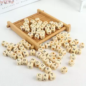 WEETW Hạt Gỗ Vuông Trang Sức Làm Phụ Kiện 100 Cái / lốc Bảng Chữ Cái