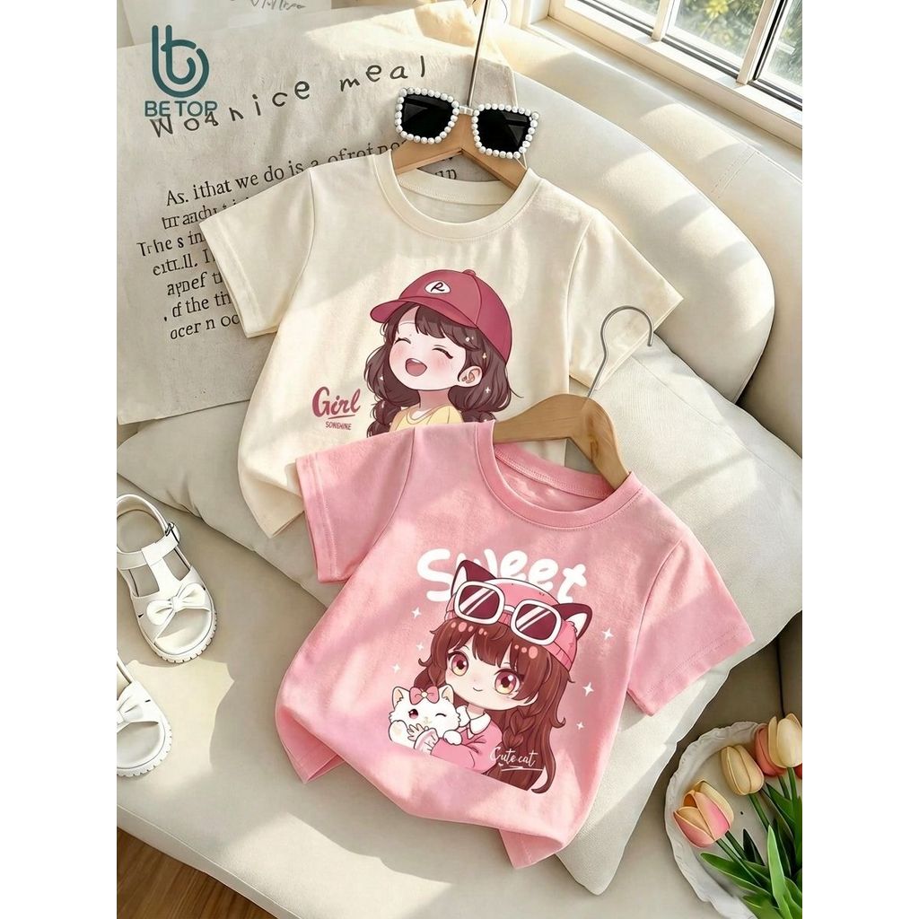 Áo Phông Bé Gái BETOP, Hình In Cute Siêu Hot, Chất Cotton Cao Cấp Mềm Mịn, Thoáng Mát, Bé Mặc Là Xinh