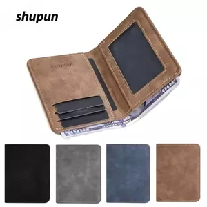 Ví nam SHUPUN, Hộp đựng thẻ da cát ngắn, Ví đựng tiền xu có thể gập lại thời trang dành cho doanh nghiệp