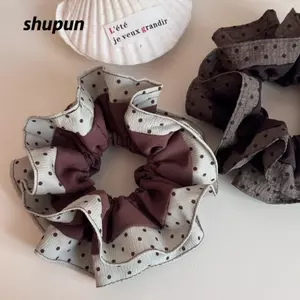 SHUPUN Đuôi Ngựa Tóc Scrunchies, Dây Cao Su Họa Tiết Chấm Bi Dây Buộc Tóc Co Giãn, Thanh Lịch Kích Thước Lớn 16cm / 6.3in Vintage Phụ Kiện Tóc Bé Gái