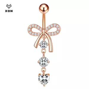 Thép không gỉ Chấm Hồng Mũi Khoan Rốn Vòng Móng Tay Bướm Zircon Đơn Giản Rốn Bule Xuyên Trang Trí [Mina]