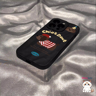 Ốp Lưng IPhone 13 15 11 17 16 12 14 ProMax  Chó đen đội nón chấm tròn 7 8Plus XR X XS Max