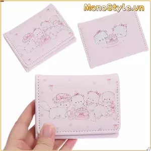 Ví ngắn MONOSTYLE, Ví đựng tiền xu bằng da PU đa năng, Túi đựng tiền màu hồng in hình mèo Kawaii di động dành cho nữ du lịch