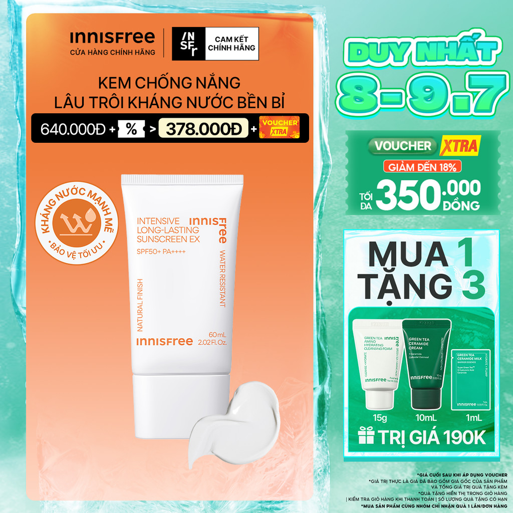 Kem chống nắng lâu trôi innisfree Intensive Long Lasting Sunscreen SPF50+ PA++++ 60ml
