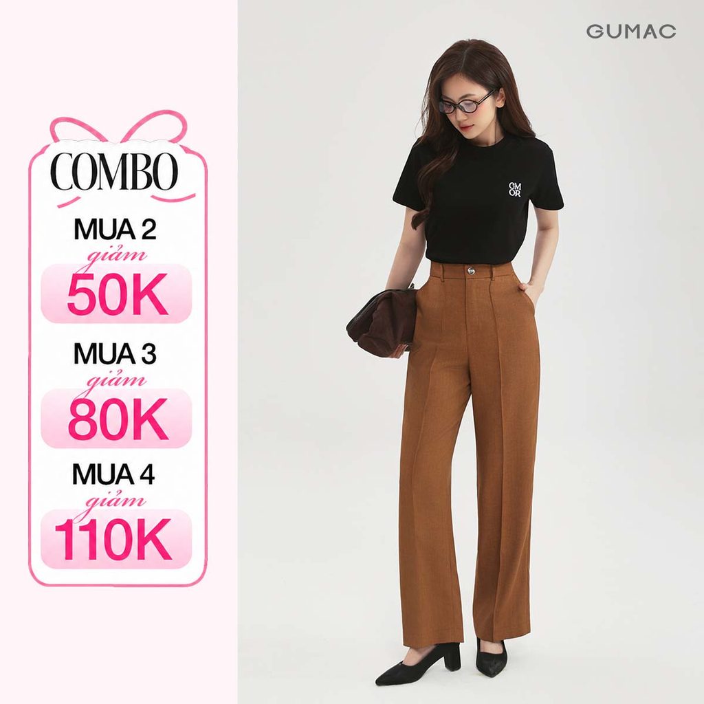 Quần Tây Nữ Ống Suông GUMAC Cơ Bản Lưng Rời Có Túi Xéo Chiết Ly Hai Bên LQF0714
