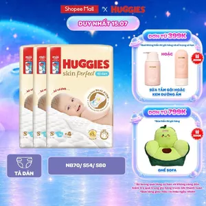 Thùng 3 gói Tã Dán Sơ Sinh Huggies Skin Perfect NB70/S54/S80 Với 2 Vùng Thấm Giảm Kích Ứng Da