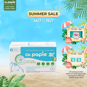 Khăn Hạ Sốt Thảo Dược Giảm Sốt Nhanh Chóng Chuẩn Nhi Khoa Ngừa Co Giật Dr.Papie 3mo+ (25 khăn/hộp) Dành Cho Bé 3 Tháng