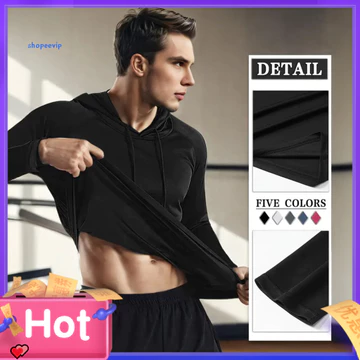 SPVPZ Slim Fit Nam Áo hoodie Slim Fit Áo hoodie dài tay Áo hoodie thể thao nam khô nhanh Slim Fit Áo thun tập luyện dài tay cho phòng tập thể dục Chạy bộ Tập thể dục Top