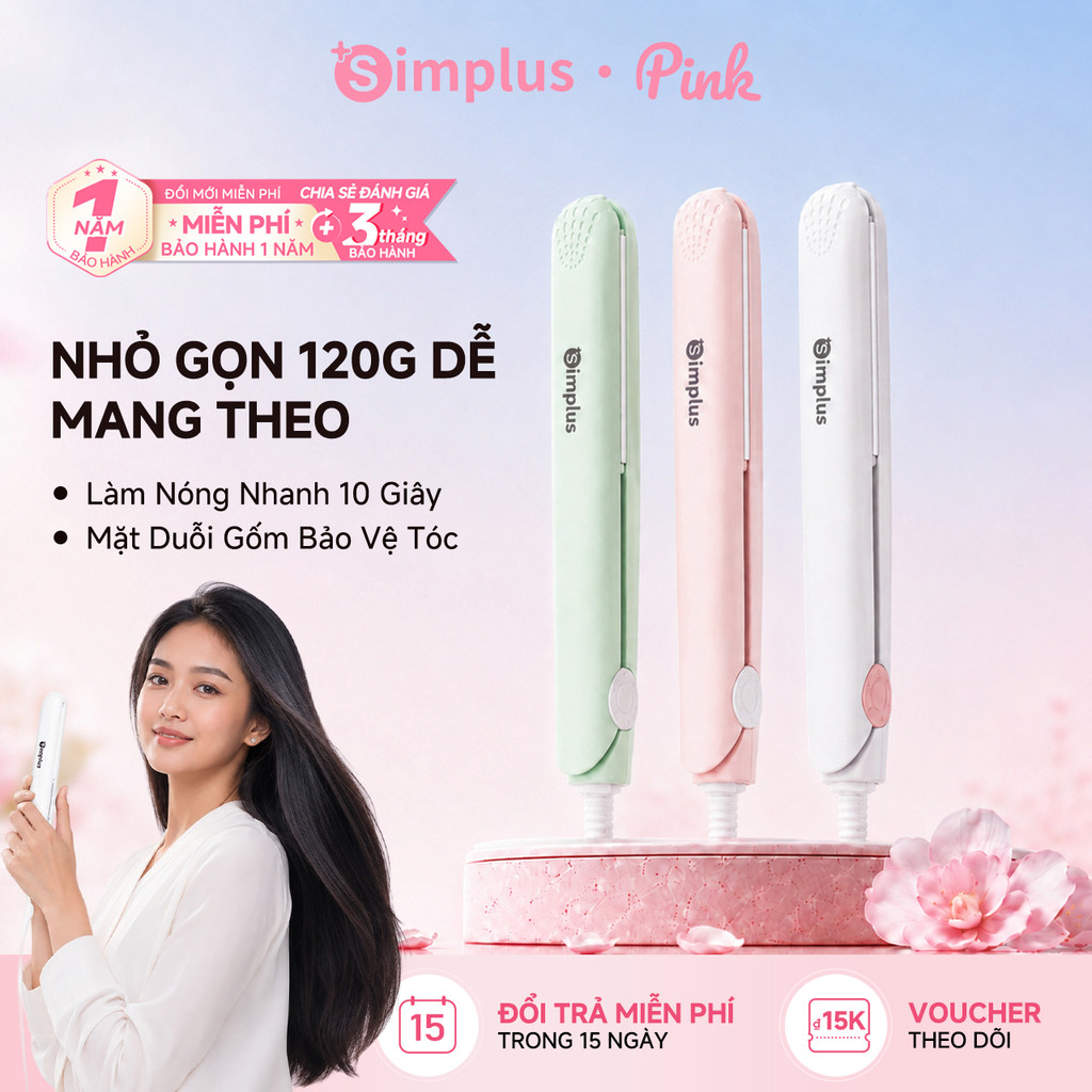 Simplus Pink Máy Duỗi Tóc Mini 2in1 - Làm Nóng Nhanh - Nhỏ Gọn Tiện Lợi ZFBA007 - Bảo Hành 1 Năm 1 Đổi 1