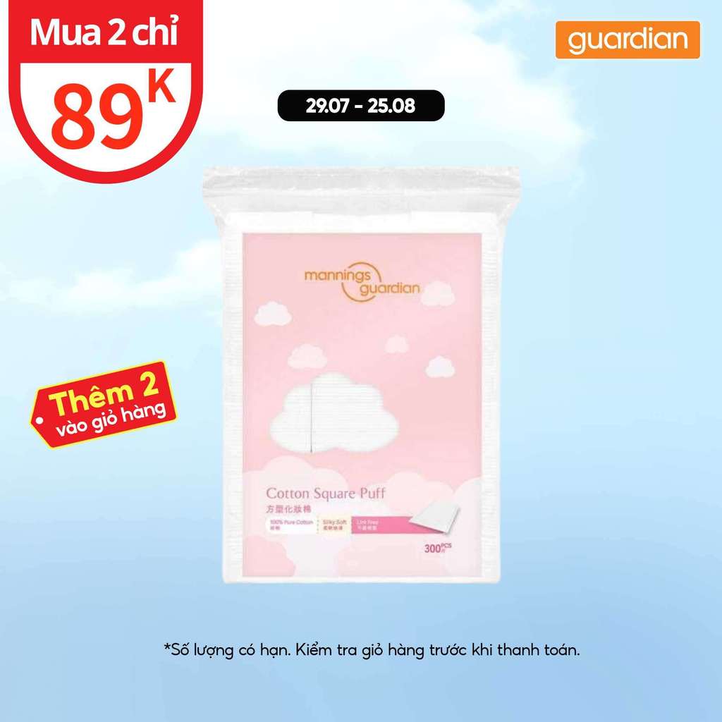 Bông Tẩy Trang Vuông Mannings Guardian Cotton Square Puff 300 Miếng