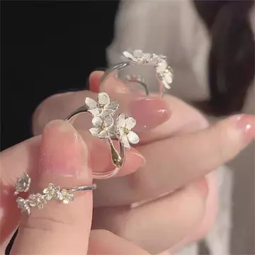 nhẫn bạc nữ thật nhẫn bạc Nhẫn Bạc 925 ins Học Sinh Thổ Cẩm Mở Nhẫn Có Thể Điều Chỉnh Đơn Giản Ba Chiều Hoa Niche Index Nhẫn Ngón Tay ~