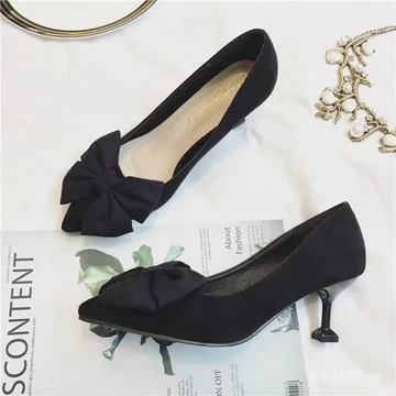 Thoải Mái Thấp Gót Pháp Giày Đơn Nữ 3cm Giày Cao Gót Nhỏ Thời Trang Phù Hợp Giữa Gót 5cm Bướm Giày Cao Gót Nữ Stiletto Giày Cao Gót