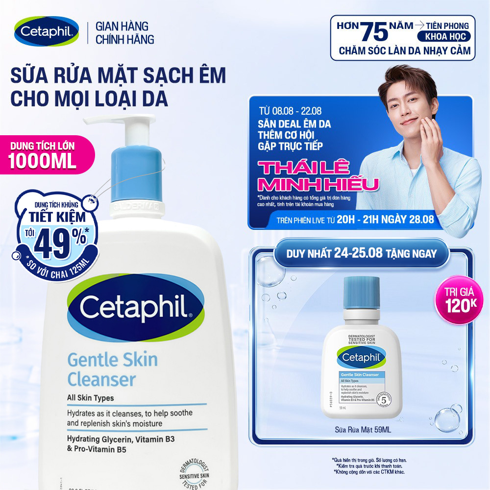 Sữa rửa mặt dịu lành cho da nhạy cảm CETAPHIL GENTLE SKIN CLEANSER 1000ML