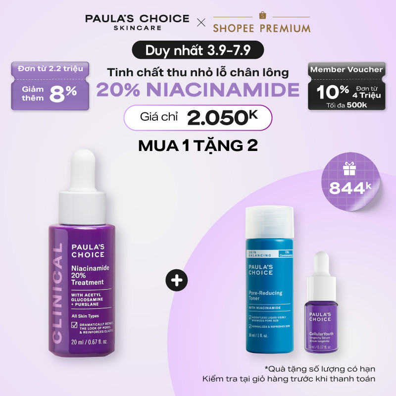 Tinh chất thu nhỏ lỗ chân lông to và làm sáng mịn bề mặt da Paula's Choice Clinical Niacinamide 20% Treatment 20ml 8030 | BigBuy360 - bigbuy360.vn