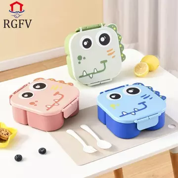RGFV Hộp cơm trưa khủng long hoạt hình RGFV, Hộp dã ngoại thực phẩm di động an toàn cho lò vi sóng, Hộp đựng thực phẩm thiết kế vuông dễ thương Hộp đựng đồ ăn trưa an toàn thực phẩm Dã ngoại