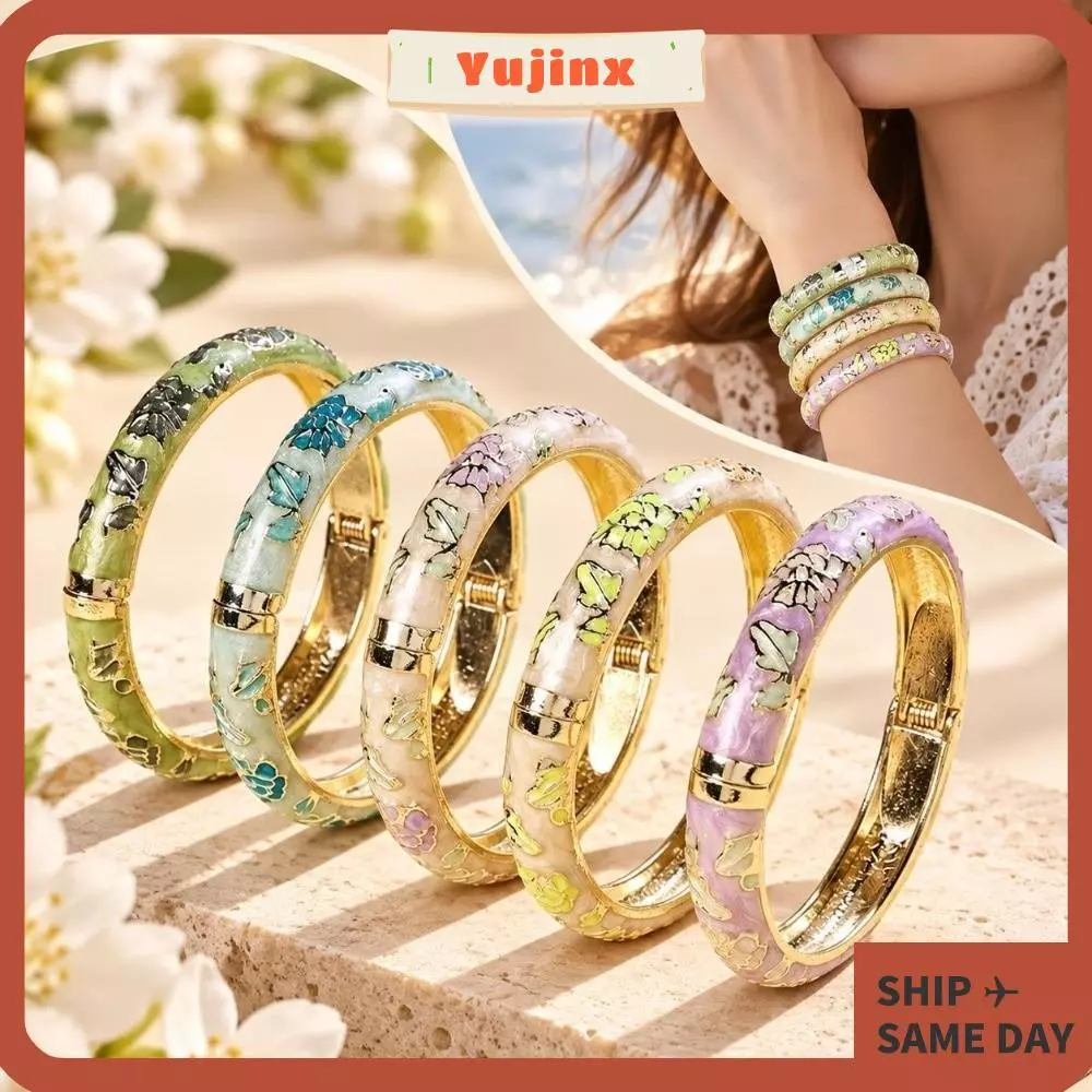 Vòng tay vòng tay YUJINX, Vòng tay vòng đeo tay mở hoa mẫu đơn có tải, Vòng đeo tay mở bằng men Cloisonne bền bỉ dành cho nữ Vòng tay du lịch lưu niệm