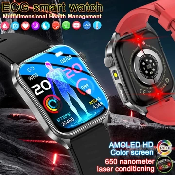 Đồng hồ thông minh quản lý sức khỏe mới Đo sức khỏe Huyết áp oxy Axit Uric Gọi ECG + PPG 650nm Đồng hồ thông minh Laser