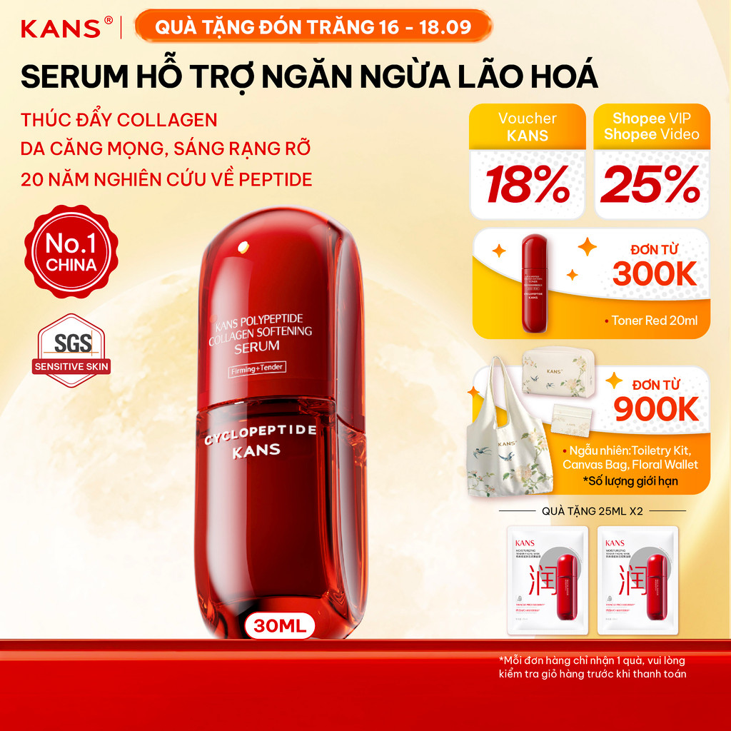 KANS Serum Chống Lão Hóa giúp Dưỡng Ẩm, Làm Mờ Nếp Nhăn, Đốm Nâu, Săn Chắc Da, Phục Hồi Làn Da 30ml