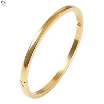 Vòng tay vàng bằng thép không gỉ dành cho nữ có đường kính trong 7 cm Vòng đeo tay bằng thép 304 được đánh bóng màu cổ điển Trang sức đơn giản để mặc hàng ngày Quà tặng dự tiệc và