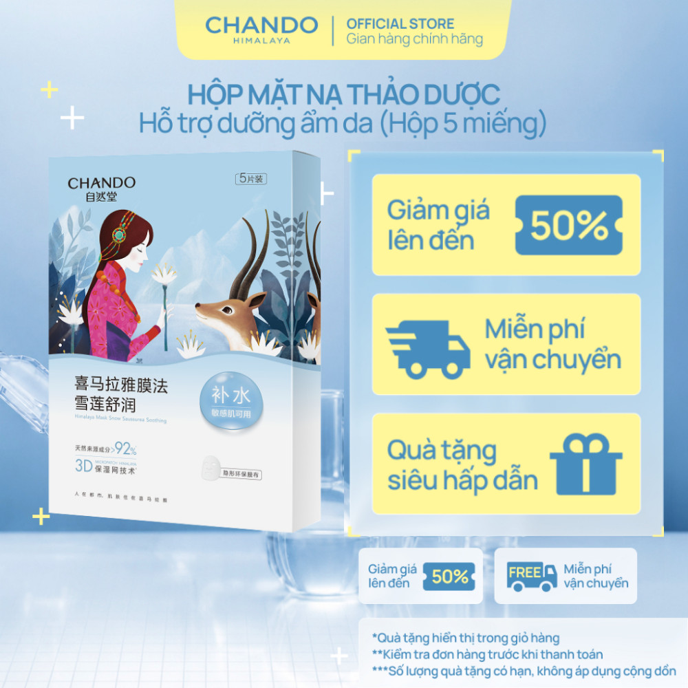 Hộp Mặt Nạ Thảo Dược CHANDO Himalaya 5 miếng x 26ml Chứa Hyaluronic Acid