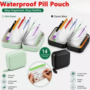 BQUE 7 / 14 chiếc Túi đựng thuốc chống nước, Hộp đựng thuốc 7 ngày chống rò rỉ di động, Hộp đựng thuốc có khóa kéo mã màu Túi đựng thuốc hàng tuần chống ẩm Túi đựng thuốc hàng ngày mang theo hàng ngày