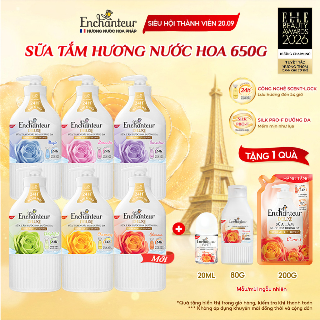 [MÙI HƯƠNG MỚI] Sữa tắm hương nước hoa Pháp Enchanteur Deluxe 650g / 900g - Mềm mịn như lụa Lưu hương 24H