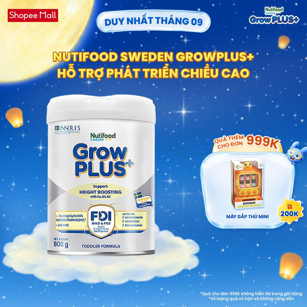 Sữa Bột Nutifood Sweden GrowPLUS+ Cao lớn vượt trội (Bạc) 800g