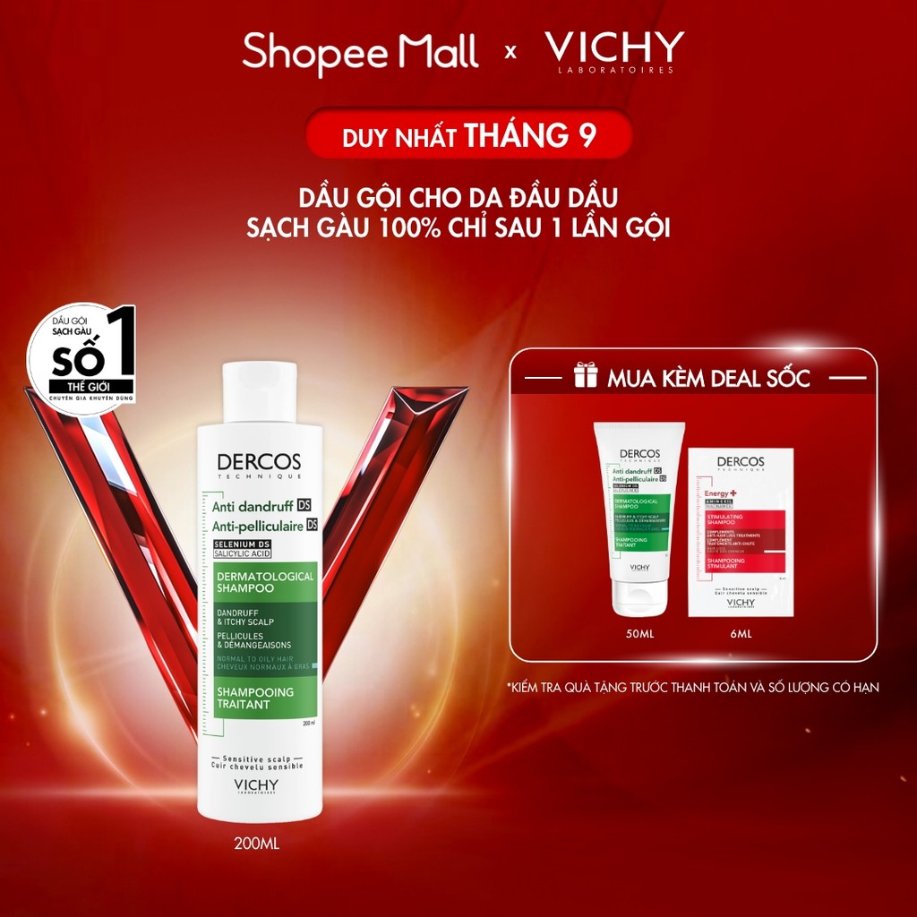 Dầu gội sạch gàu Dercos VICHY 100% chỉ sau 1 lần gội dành cho da dầu & ngứa, SỐ 1 Việt Nam chuyên gia khuyên dùng 200ml