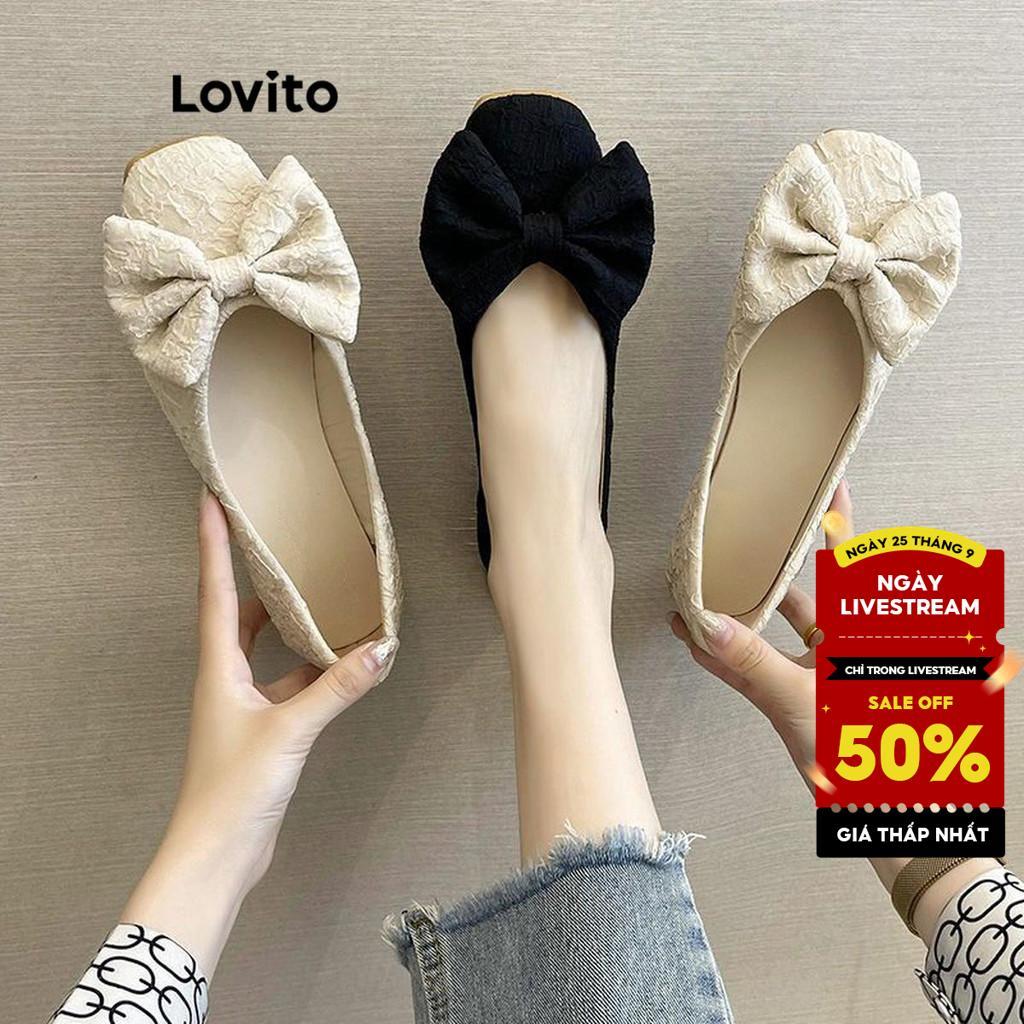 Lovito Giày Búp Bê Đế Bệt Thoải Mái Kiểu Dáng Hàn Quốc Đơn Giản Có Nơ Xếp Ly Thích Hợp Cho Mùa Xuân Và Mùa Hè Đế Mềm Chống Trơn Dành Cho Nữ LFA59322
