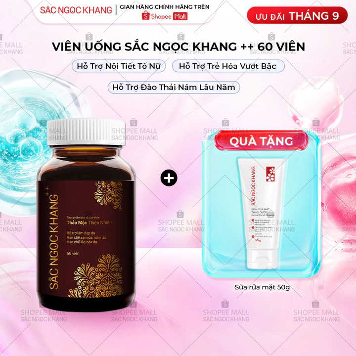 Viên uống Sắc Ngọc Khang++ giúp chống lão hóa, giảm nám sạm, cân bằng nội tiết tố nữ [Hộp 60v]