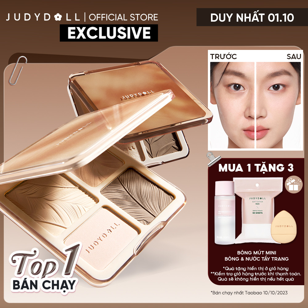 Bảng Phấn Tạo Khối Bắt Sáng 4 Ô JUDYDOLL Highlight & Contour Palette Mỏng Mịn Dễ tán Chuẩn màu 3D Lâu trôi 9g