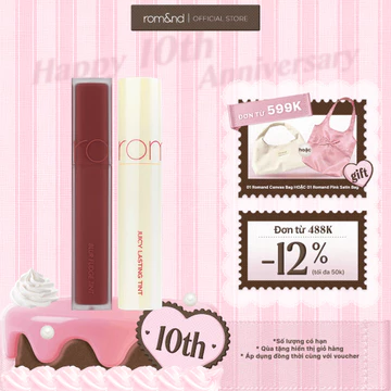 Combo Son kem siêu lì Romand Blur Fudge Tint 5g + Son tint bóng, siêu lì Romand Romand Juicy Lasting Tint 5.5g