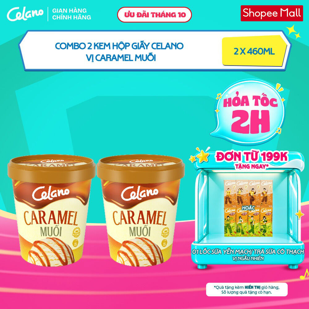 [KOL] [Hỏa tốc HN/HCM] [VỊ TỰ CHỌN] Combo 2 Kem Hộp Giấy CELANO vị Caramel Muối/ Vani (2 x 460ml)