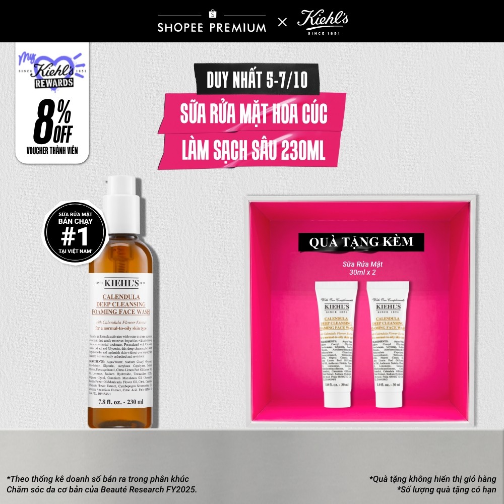 Sữa rửa mặt hoa cúc Kiehl's Calendula Deep Cleansing Foaming Face Wash 230ml