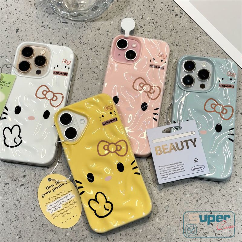 Ốp Lưng Tương Thích Cho IPhone 15 11 13 16 12 14 Pro Max 7Plus 14 15 7 16 8 Plus 13 12 15 16 14 Pro SE 2020 Sáng Tạo Dễ Thương Hello Kitty Wave Ruffle Water Silicone Glossy Soft Cover