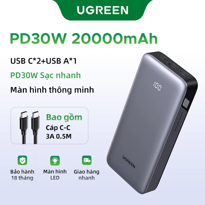 【 Pin Sạc Dự Phòng Có Thể Đặt Hàng 20000mAh 30W 】Sạc dự phòng UGREEN Sạc dự phòng 20000mAh PD / PPS25W / QC / UFCS / F