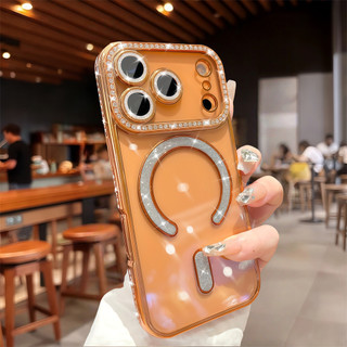 Ốp điện thoại từ tính kim cương lấp lánh cho iPhone 17 Pro Max Air 12 13 14 15 16 Pro Max 15 16 plus Bảo vệ Camera ống kính Vỏ chống sốc Vỏ mềm TPU vỏ bảo vệ điện thoại