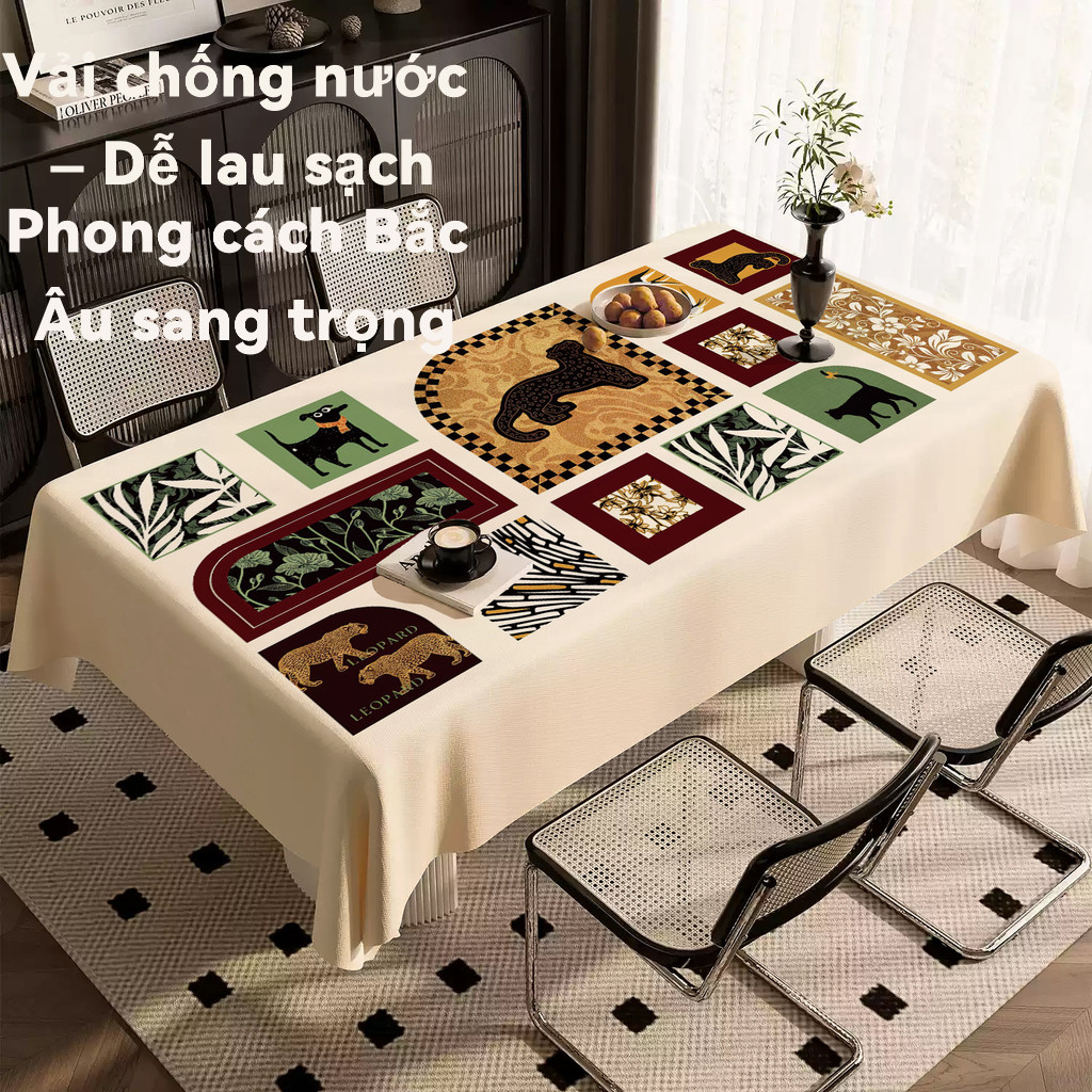Khăn trải bàn họa tiết báo cổ điển | Chống thấm nước, chống dầu, dễ giặt | Phong cách Bắc Âu sang trọng