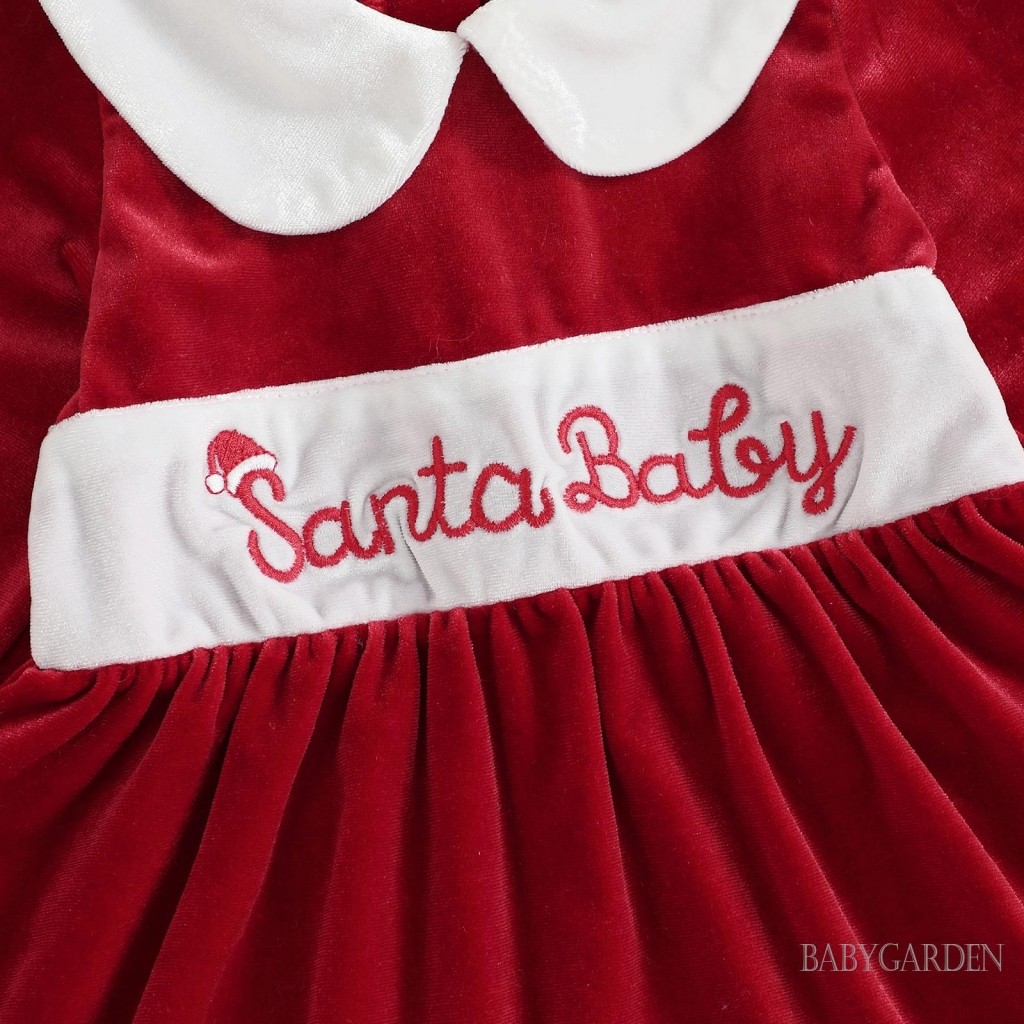 6M-4Y Bé Gái Trang Phục Giáng Sinh Fuzzy Viền Cổ Búp Bê Dài Tay Nhung Đầm Và Mũ Ông Già Noel