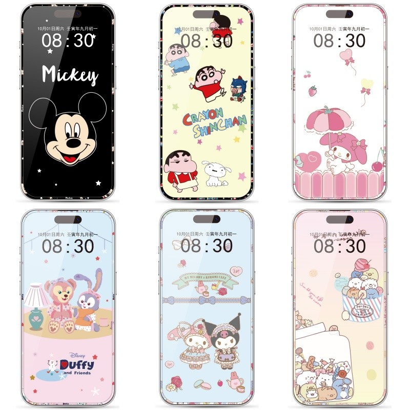 3D dễ thương 9H Phim hoạt hình Bảo vệ màn hình Phim kính cường lực cho iphone x xs xsmax xr 11 12 13 14 15 16 17 Pro max plus