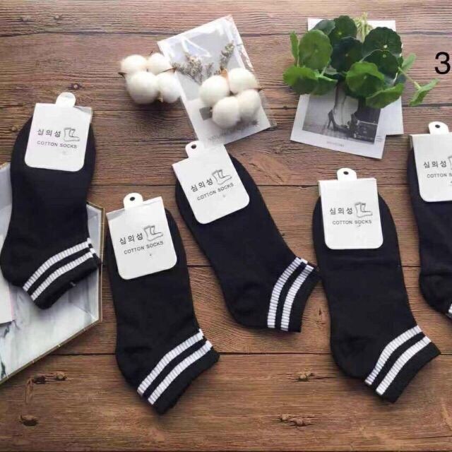 Set 10 Đôi Tất Cổ Ngắn Kẻ Ngang Hàn Quốc Thời Trang Unisex Co Giãn 4 Chiều Dày Dặn Thoáng Khí