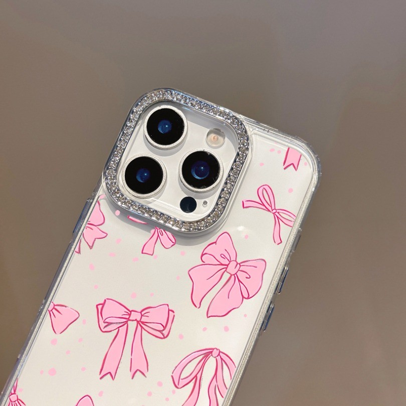 Ốp Điện Thoại Trong Suốt Nơ Màu Hồng Lãng Mạn Cho Huawei Pura 70 Pro + P30 P40 P50 P60 Pro Mate 30 30E 40 40E 50 50E 60 70 Pro + Vỏ Kim Cương Giả Chống Rơi